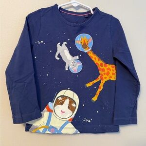 Mini Boden Animals in Space Navy Long Sleeve Shirt